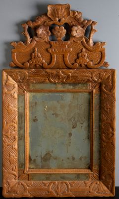 a picture of a wooden frame with a mirror in it