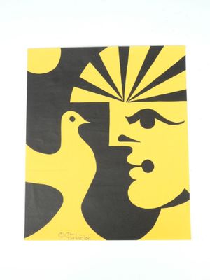 a picture of a yellow and black picture with a bird