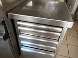 stainless steel counter tops in a commercial kitchen with stainless steel appliances