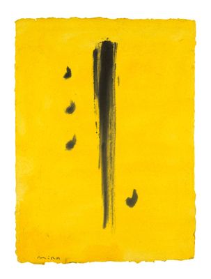 un tableau représentant un carré jaune sur lequel figure une ligne noire