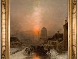 une image représentant un tableau représentant un coucher de soleil sur une ville