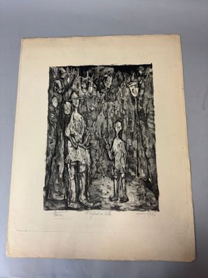 un vieux dessin en noir et blanc représentant un groupe de personnes