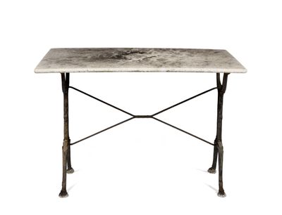 Table bistrot rectangulaire en marbre, piètement en fer forg… - Photo 1