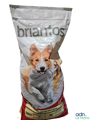 un sac de croquettes pour chien sur lequel figure l'image d'un chien
