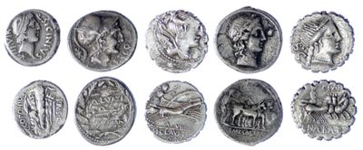 an image of a collection of ancient silver coins on a white background