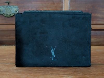 yves saint laurent black leather wallet with monogramming
