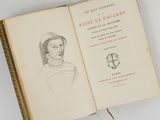 someone is holding a book with a drawing of a woman in a bonnet