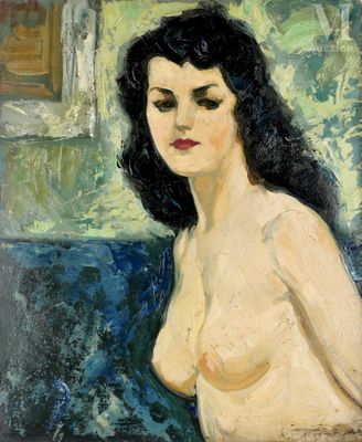 l'image d'un tableau représentant une femme assise sur un canapé
