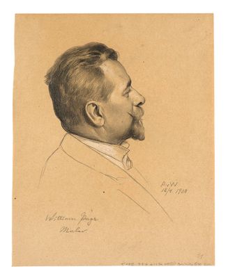 a black and white drawing of a man with a beard