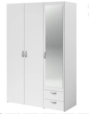 a close up of a white wardrobe with drawers and a mirror