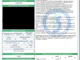 a green and white document with a barcode on it