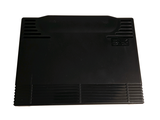 a black plastic tray with a black lid on a white background