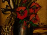 une peinture de fleurs dans un pot sur une table