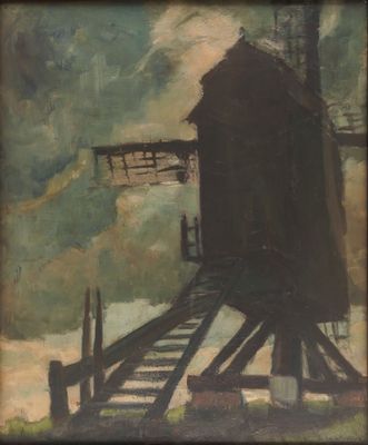 une image représentant un tableau d'un moulin à vent dans un champ