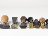 many different types of stamps on a white surface
