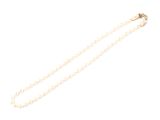 a close up of a white pearl necklace on a white background