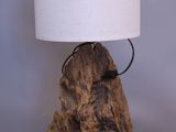 a lamp that is sitting on top of a rock
