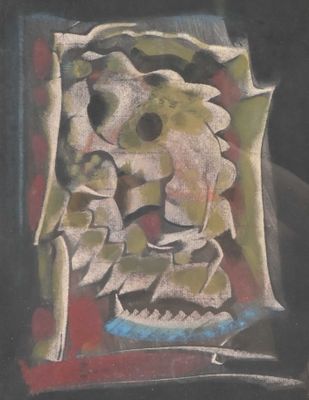 painting of a man with a face on a black background