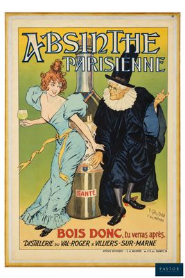 an old poster advertising absinte absinte with a woman and a man