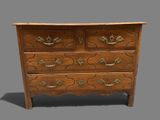 an image of a wooden chest of drawers on a grey background