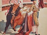 un tableau représentant un taureau et un homme debout à côté de ce taureau
