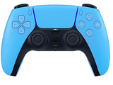 l'arrière d'une manette bleue dotée de deux boutons, sur fond blanc