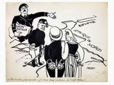 drawing of a political cartoon of a man and a woman