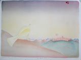 a picture of a painting of a bird on a hill