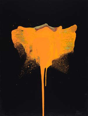 an image of a painting of a yellow flower on a black background