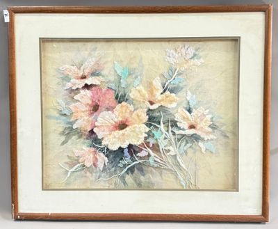 painting of a bouquet of flowers in a wooden frame