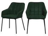 une paire de fauteuils en velours vert avec des pieds en métal noir