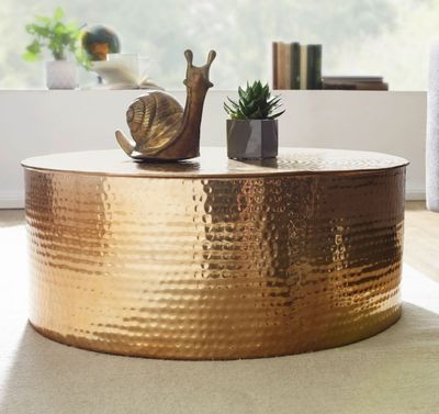 Table basse ronde en aluminium doré - 75x75x31 cm - retour t…