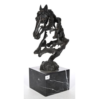 statue of a horse on a marble base on a white background