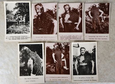 plusieurs vieilles photographies en noir et blanc représentant des hommes et des femmes dans les bois