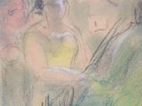 pastel drawing of a man and a woman sitting at a table