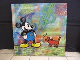 painting of a mickey mouse and a cat on a tile floor