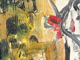 a painting of a vase of flowers on a table