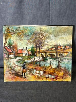 Claude Dumont (né en 1938), " Regard sur le vieux pont", hui…