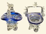 two glass vases that are sitting next to each other