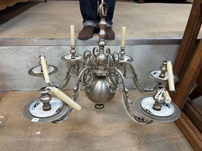 Lustre de style hollandais en métal chromé à six bras de lum…