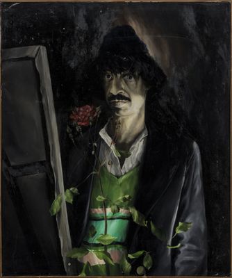 a painting of a man with a flower in his hand