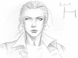dessin au crayon représentant une femme tenant une cigarette à la main