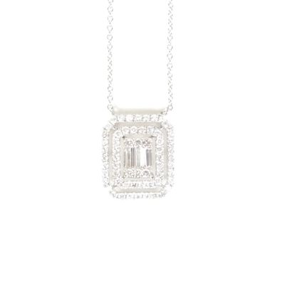 Collier rectangle à pans coupés et ajourés en or blanc 18K (…
