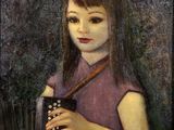 painting of a young girl holding an accordion in her hands