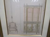 a picture of a picture of a room with a chair and a cabinet