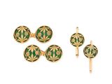 a set of four gold and green enamel cufflinks