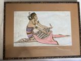 a picture of a painting of a woman sitting on the floor