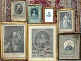 many framed pictures of people on a red carpet