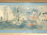 a picture of a painting of boats in the water