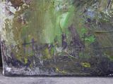 a close up of a painting of green and yellow